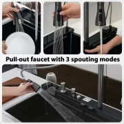 Chiuvetă modernă de bucătărie culoare :negru , multifuncțională, duș extractibil, spălător pahare, filtrare apă, inox, calitate premium, accesorii incluse dimensiuni 680*460*220mm