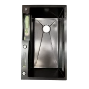 Chiuvetă modernă de bucătărie culoare: negru, multifuncțională, duș extractibil,suport cutite, spălător pahare, filtrare apă, inox, calitate premium, accesorii incluse dimensiuni 750*460*220mm-PRODUS RESIGILAT!
