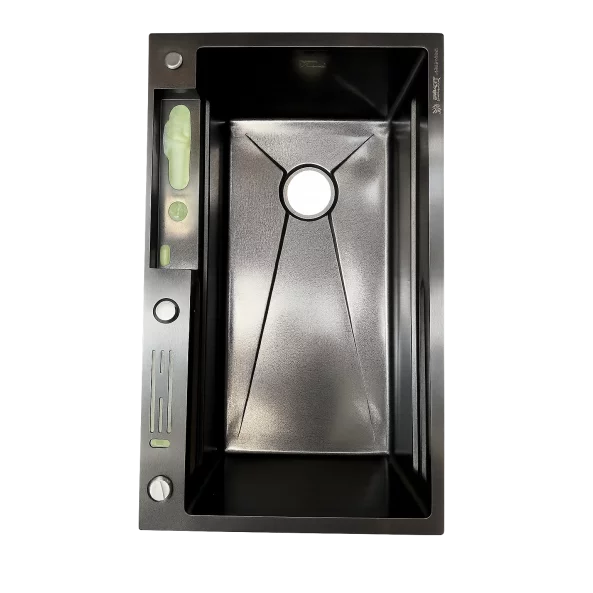 Chiuvetă modernă de bucătărie culoare: negru, multifuncțională, duș extractibil,suport cutite, spălător pahare, filtrare apă, inox, calitate premium, accesorii incluse dimensiuni 750*460*220mm-PRODUS RESIGILAT!
