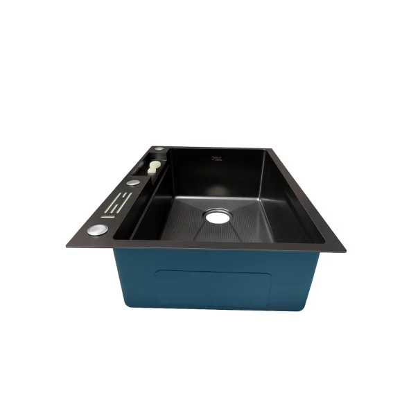 Chiuvetă modernă de bucătărie culoare: negru, multifuncțională, duș extractibil,suport cutite, spălător pahare, filtrare apă, inox, calitate premium, accesorii incluse dimensiuni 750*460*220mm-PRODUS RESIGILAT!
