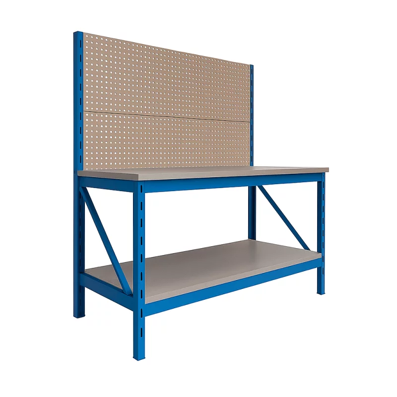 Masă industrială cu placaj perforat, 1000x600x1000/1500 mm, sarcină 1000 kg/nivel GRAY & BLUE