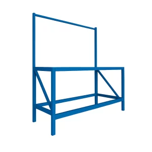 Ipari munkapad felső kerettel panelhez, méretek: H1000 × Sz600 × M1000/1500 mm, teherbírás: 1000 kg/szint – Kék