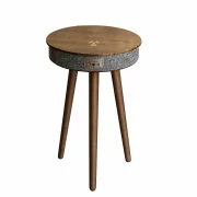 Mesa inteligente con Bluetooth 5.0, sistema de audio de 20W y carga inalámbrica – Marrón, diseño elegante en MDF y madera de roble
