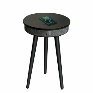 Masă inteligentă cu Bluetooth 5.0, sistem audio 20W și încărcare wireless – Neagra, design modern cu MDF și lemn de stejar