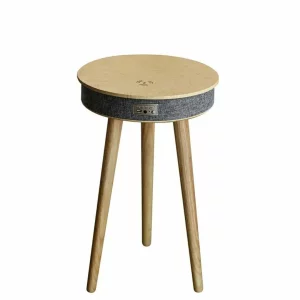 Intelligens asztal Bluetooth 5.0-val, 20 W audiorendszerrel es vezetek nelkuli toltessel – tolgy arnyalatu, kifinomult dizajn MDF-bol es tolgyfabol