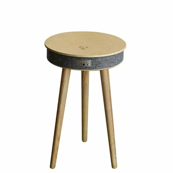 Mesa inteligente con Bluetooth 5.0, sistema de audio de 20 W y carga inalámbrica – tono roble, diseño refinado en MDF y madera de roble