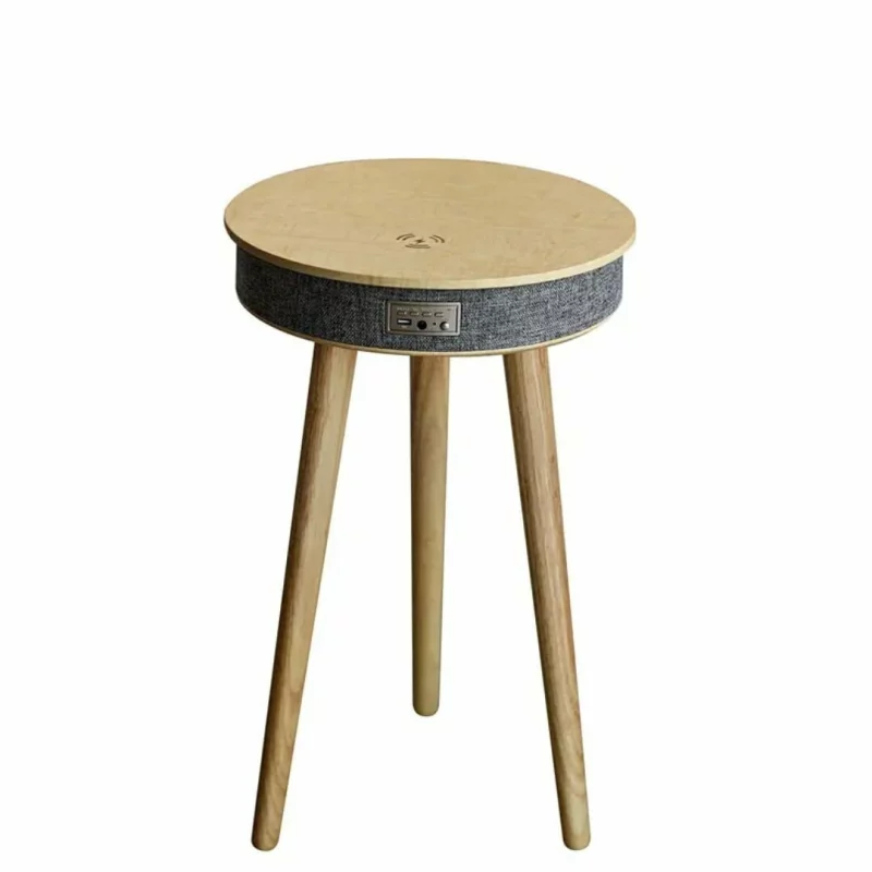 Masă inteligentă cu Bluetooth 5.0, sistem audio 20W și încărcare wireless – Nuanță Stejar, design rafinat din MDF și lemn de stejar