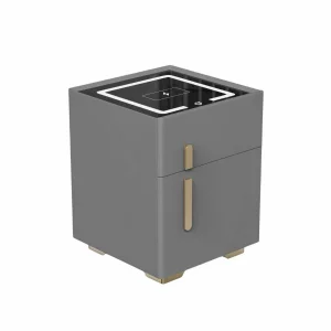 Noptieră inteligentă cu încărcare wireless, iluminare LED, 1 sertar de depozitare și seif – gri antracit, design modern din sticlă și lemn
