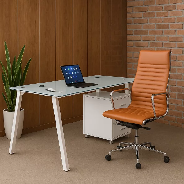 Modern íróasztal edzett üveglappal és ergonomikus műbőr székkel – Prémium dizájn, elegancia és kényelem