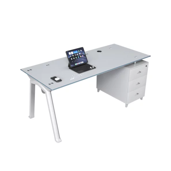 Modern íróasztal edzett üveglappal és ergonomikus műbőr székkel – Prémium dizájn, elegancia és kényelem