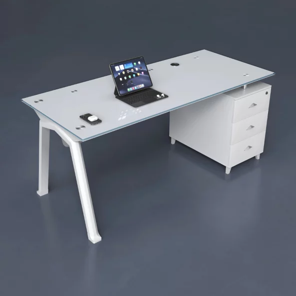 Modern íróasztal edzett üveglappal és ergonomikus műbőr székkel – Prémium dizájn, elegancia és kényelem