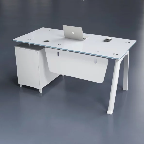 Modern íróasztal edzett üveglappal és ergonomikus műbőr székkel – Prémium dizájn, elegancia és kényelem