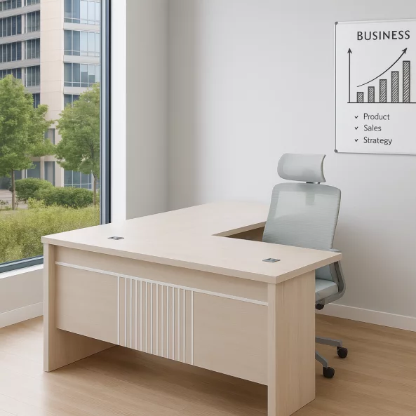 Set complet birou directorial cu dulap lateral și scaun ergonomic – eleganță, funcționalitate și confort premium pentru spațiul tău de lucru.