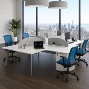 Operativen ofis, rabotna stantsiia s 4 rabotni mesta i vgradeni shkafove, moderen i eleganten dizain, premium kachestvo, razmeri 2400*2800*750