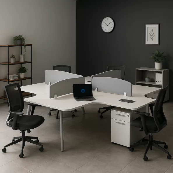 Birou operational , statie de lucru cu 4 posturi si dulapuri integrate  ,design modern și elegant ,calitate premium , dimensiuni 2800*2800*750