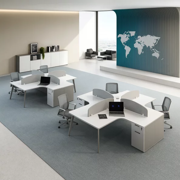 Birou operational , statie de lucru cu 4 posturi si dulapuri integrate  ,design modern și elegant ,calitate premium , dimensiuni 2800*2800*750