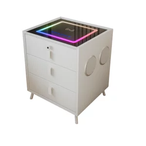 Noptiera inteligenta cu încărcare wireless și iluminare LED –culoare: alb, 3 Sertare de depozitare, difuzor Bluetooth