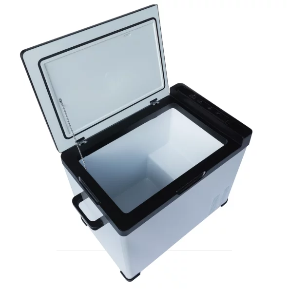 Autós hűtő kompresszorral, smart cooler 50L, 12/24 V, LCD kijelzővel és Bluetooth-szal, zöld adóval együtt – ÚJRACSOMAGOLT TERMÉK!