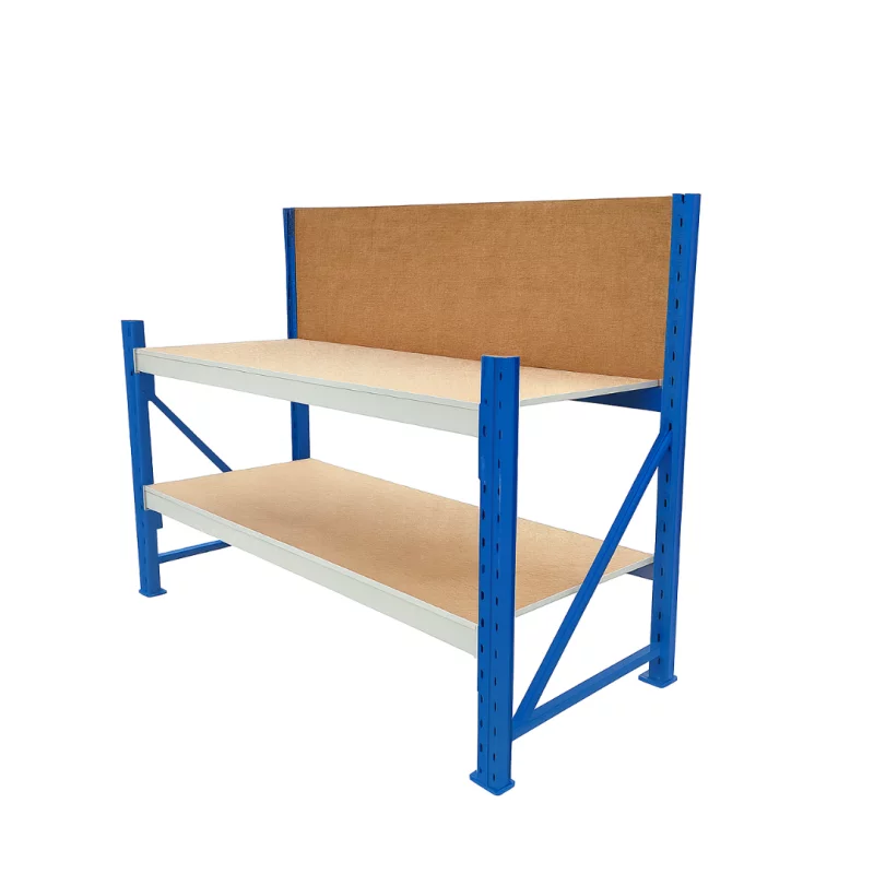 Masa de lucru industriala cu panou din placaj L2000 x D600 x H1000/1500mm -200kg/nivel BLUE & WHITE