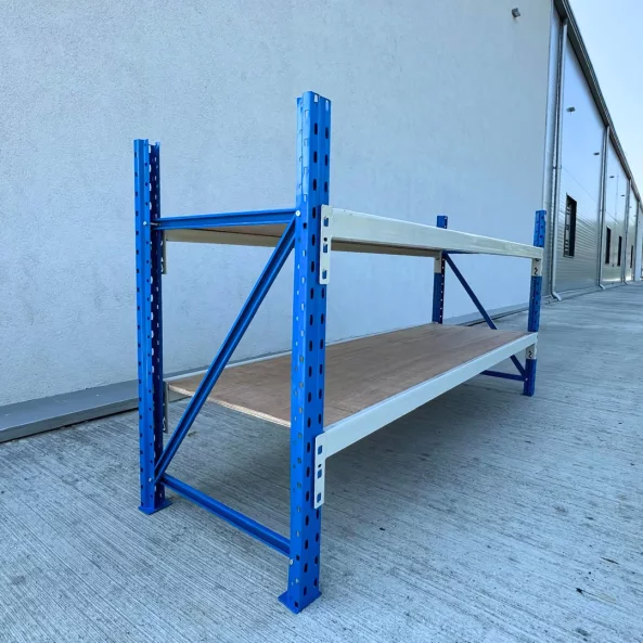 Masa de lucru industriala cu placaj L2000 x D600 x H1000 -200kg/nivel BLUE &amp; WHITE
