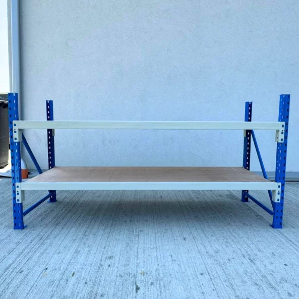Masa de lucru industriala cu placaj L2000 x D600 x H1000 -200kg/nivel BLUE &amp; WHITE