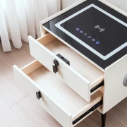 Noptiera inteligenta cu încărcare wireless și iluminare LED –culoare alb, 2 Sertare de depozitare, difuzor Bluetooth