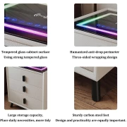 Noptiera inteligenta cu încărcare wireless și iluminare LED –culoare: alb, 3 Sertare de depozitare, difuzor Bluetooth