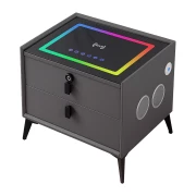 Noptiera inteligenta cu încărcare wireless și iluminare LED –culoare gri antracit, 2 Sertare de depozitare, difuzor Bluetooth