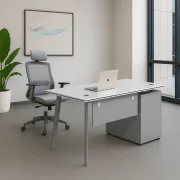 Elegáns irodai szett oldalsó íróasztallal és ergonomikus székkel, deréktámasszal és állítható fejtámlával