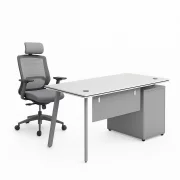 Elegáns irodai szett oldalsó íróasztallal és ergonomikus székkel, deréktámasszal és állítható fejtámlával