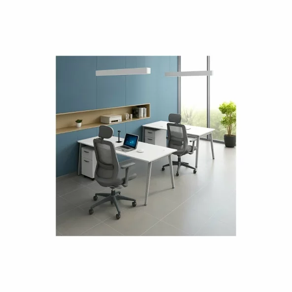 Elegáns irodai szett oldalsó íróasztallal és ergonomikus székkel, deréktámasszal és állítható fejtámlával