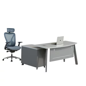 Set birou modern, cu dulap lateral  si scaun de birou ergonomic cu suport lombar, tetiera si cotiera reglabila, calitate premium