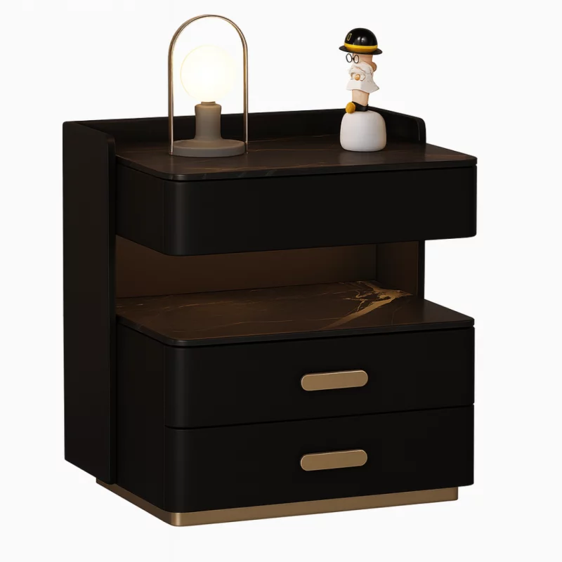 Noptieră inteligentă cu încărcare wireless, iluminare LED, sertar de depozitare și seif integrat – culoare negru