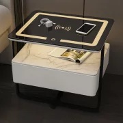 Интелигентно нощно шкафче с безжично зареждане, LED и 1 чекмедже за съхранение-бял цвят