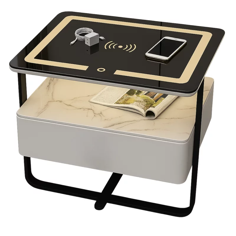 Noptiera inteligenta cu incarcare wireless, LED si 1 sertar de depozitare - culoare alb