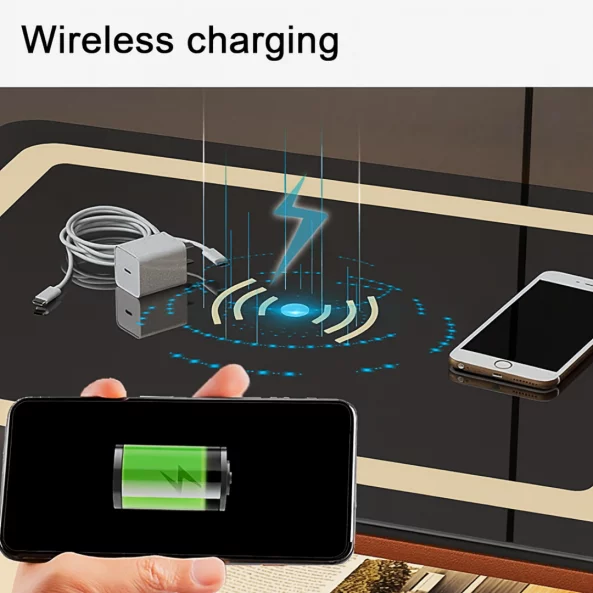 Интелигентно нощно шкафче с безжично зареждане, LED и 1 чекмедже за съхранение – цвят кафяв