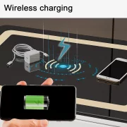 Интелигентно многофункционално нощно шкафче с безжично зареждане, LED и заключващо се чекмедже – бял цвят