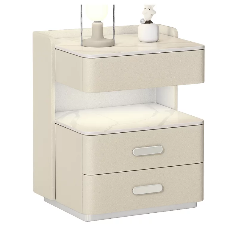 Noptieră inteligentă cu încărcare wireless, iluminare LED, sertar de depozitare și seif integrat – culoare alb