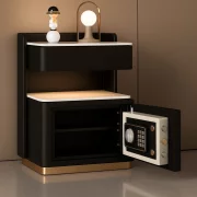 Интелигентно нощно шкафче с безжично зареждане 15W, LED осветление с 3 цвята, вграден сейф и нощна лампа със сензор