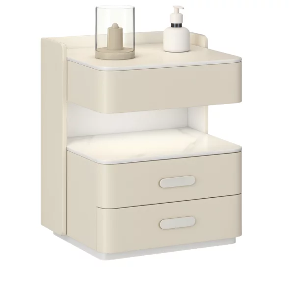 Mesita de noche inteligente con carga inalámbrica de 15W, iluminación LED con 3 colores, caja fuerte integrada y luz nocturna con sensor – color blanco