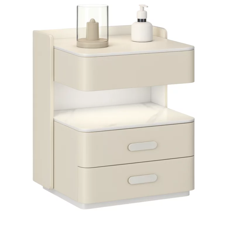 Noptieră inteligentă cu încărcare wireless 15W, iluminare LED cu 3 culori, seif integrat și lumină de noapte cu senzor-culoare alb