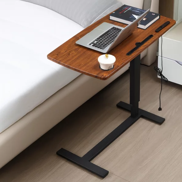 Masă reglabilă pentru laptop cu suport pentru cană și slot – design modern, robustă și multifuncțională-80x40x(66-94)cm-walnut