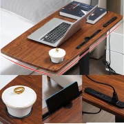 Masă reglabilă pentru laptop cu suport pentru cană și slot – design modern, robustă și multifuncțională-80x40x(66-94)cm-walnut