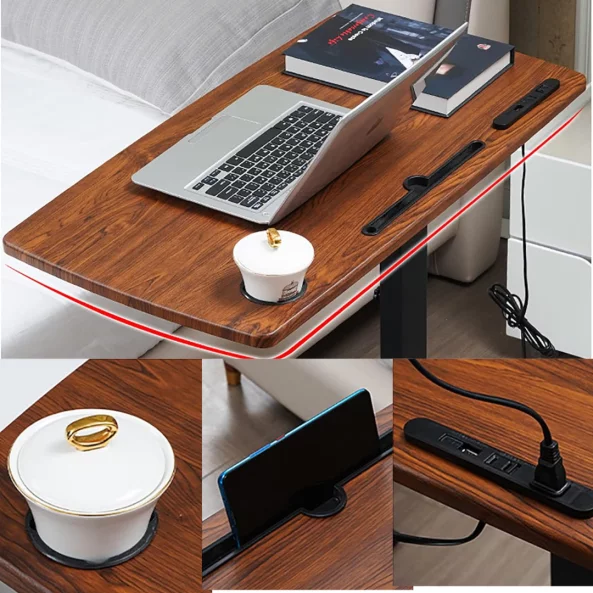 Masă reglabilă pentru laptop cu suport pentru cană și slot – design modern, robustă și multifuncțională-80x40x(66-94)cm-walnut