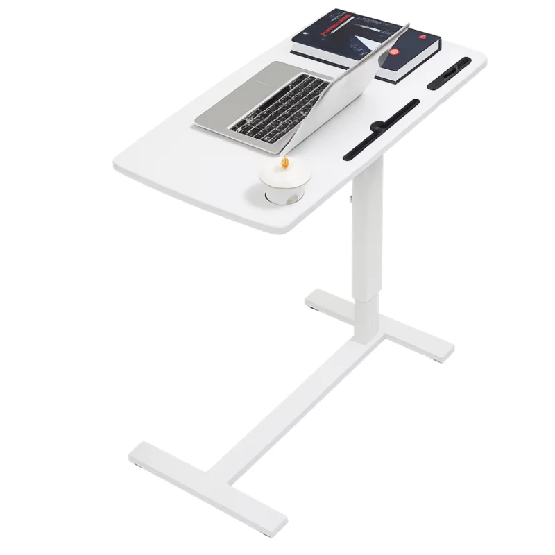 Masă reglabilă pentru laptop cu suport pentru cană și slot – design modern, robustă și multifuncțională-80x40x(66-94)cm-white