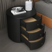 Модерно Многофункционално Нощно Шкафче с 15W Безжично Зареждане, LED Осветление с 3 Цвята и 3 Чекмеджета за Съхранение – ЧЕРЕН