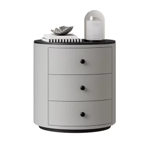 Модерно Многофункционално Нощно Шкафче с 15W Безжично Зареждане, LED Осветление с 3 Цвята и 3 Чекмеджета за Съхранение – СВЕТЛОСИВ