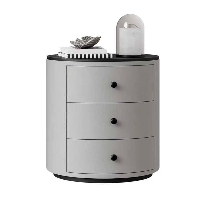 Noptieră Modernă Multifuncțională cu Încărcare Wireless 15W, Iluminare LED în 3 Culori și 3 Sertare de Depozitare-LIGHTGRAY