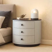 Модерно Многофункционално Нощно Шкафче с 15W Безжично Зареждане, LED Осветление с 3 Цвята и 3 Чекмеджета за Съхранение – СВЕТЛОСИВ