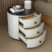 Модерно Многофункционално Нощно Шкафче с 15W Безжично Зареждане, LED Осветление с 3 Цвята и 3 Чекмеджета за Съхранение – СВЕТЛОСИВ